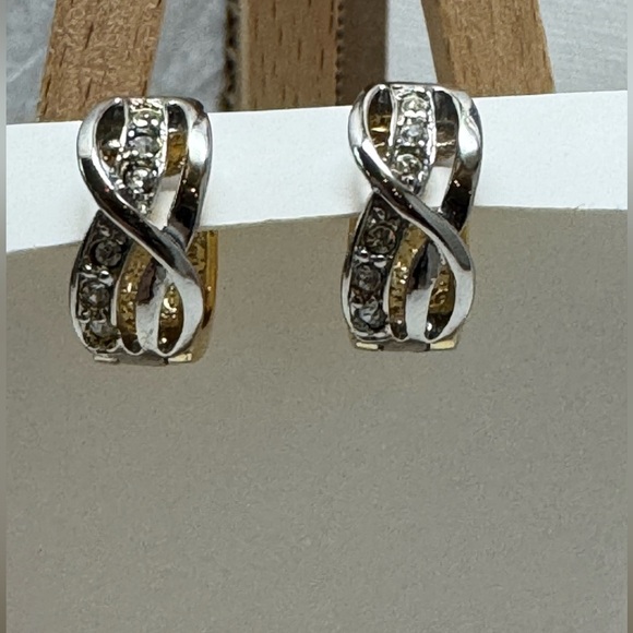 Silver and Gold huggie Earrings - Picture 3 of 5